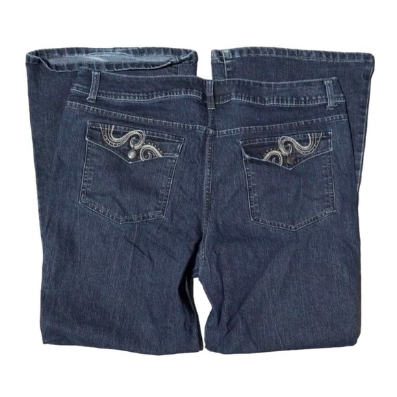 Faded Glory Jeans Womens Size 16P Petites Dark Wash Embroidered Flare Stretch - Picture 1 of 9